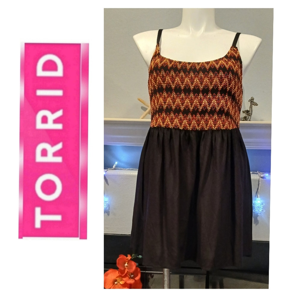 Torrid Black and Orange Zigzag Mini Dress